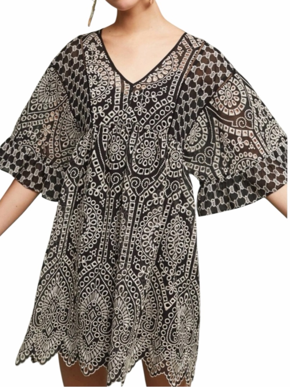 Anthropologie Akemi & Kin Black & White Eyelet Swim Cover-Up Dress Size Medium